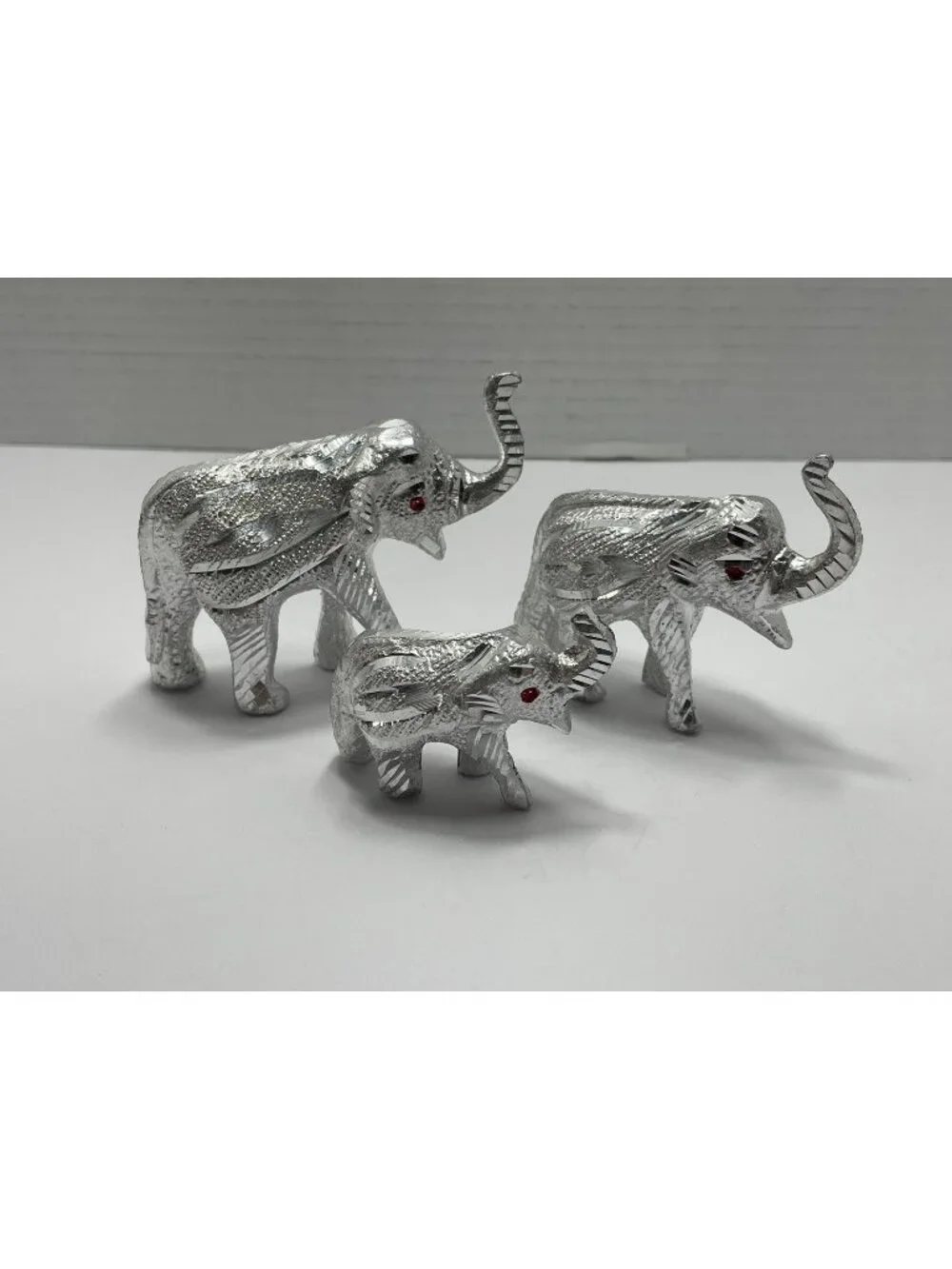 Vintage 3 Small Silver Elephants - possibly Aluminum - no makers mark - trunk up